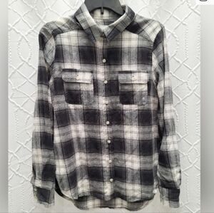 Mossimo Supply Co. Black and Gray Plaid Button Down Lightweight Flannel Shirt L